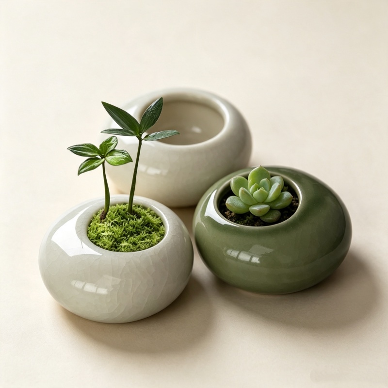 Echeveria Succulent - Mini Buz Çatlak Desenli Saksı Yaratıcı