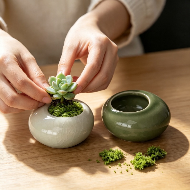 Mini Buz Çatlak Desenli Saksı  - Echeveria Succulent incelemesi ve fiyatı